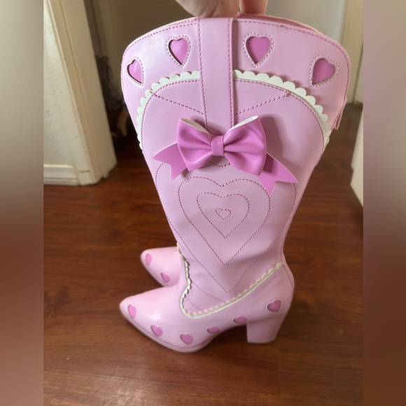 Y.R.U. X Dolls Kill Pink Heart Bow Coquette Space Barbie Cowgirl Boots NIB 8 - Picture 9 of 16